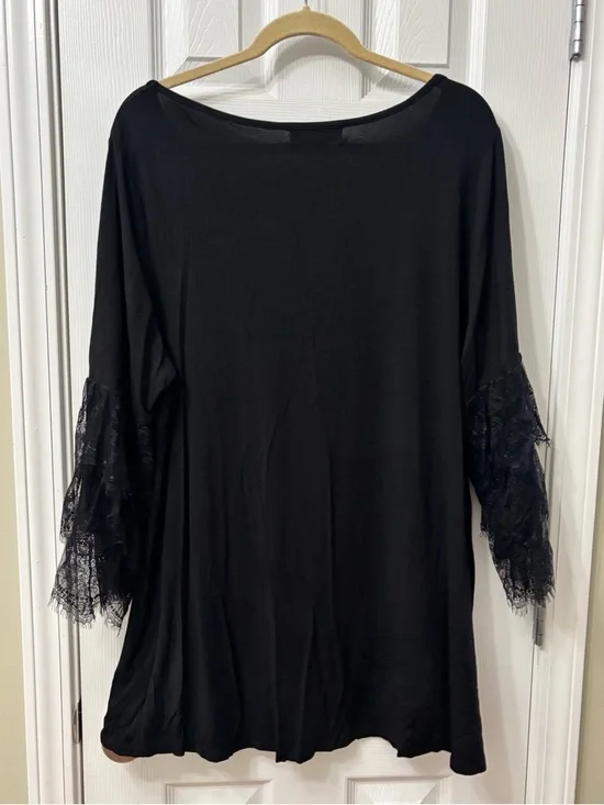Marled Womens Plus Size 2X Black Lace Bell Sleeve Top - Picture 7 of 7